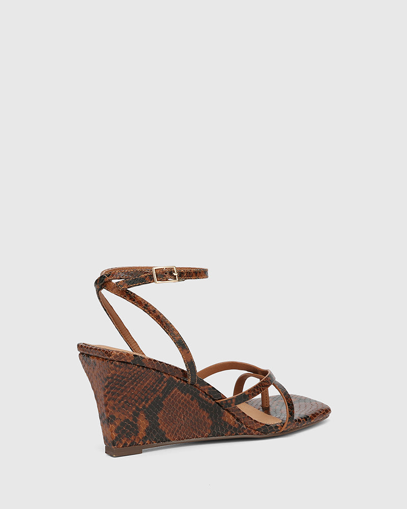 Nyla Tan Python Embossed Leather Wedge