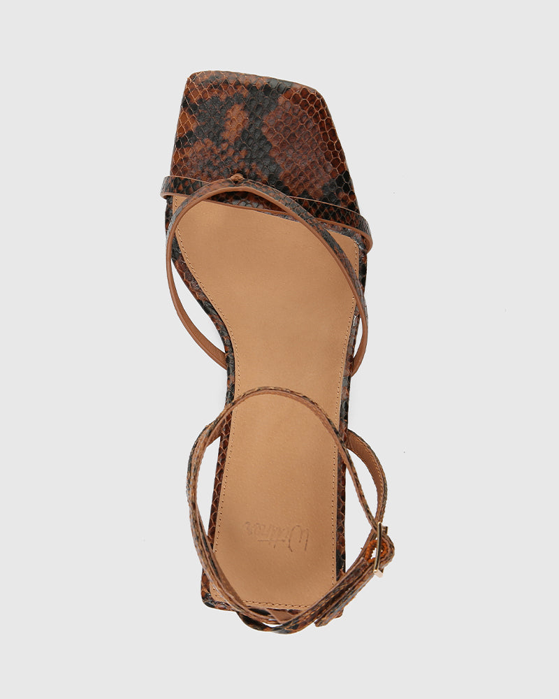 Nyla Tan Python Embossed Leather Wedge