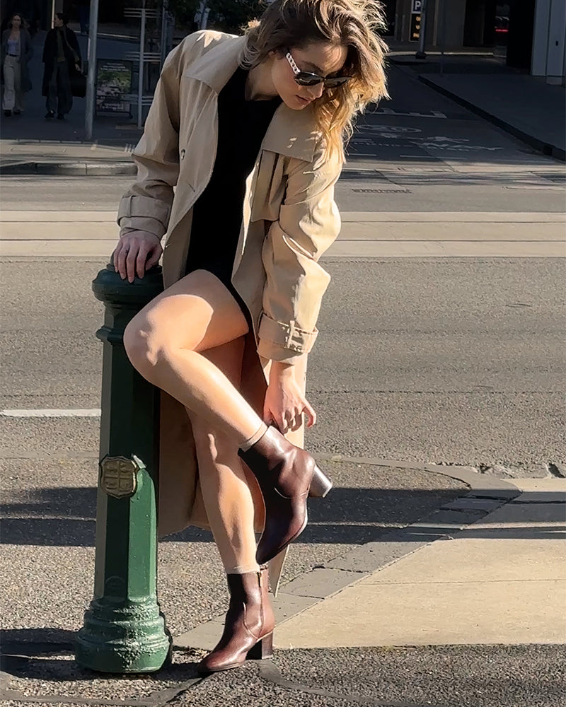 Nola Walnut Leather Ankle Boot