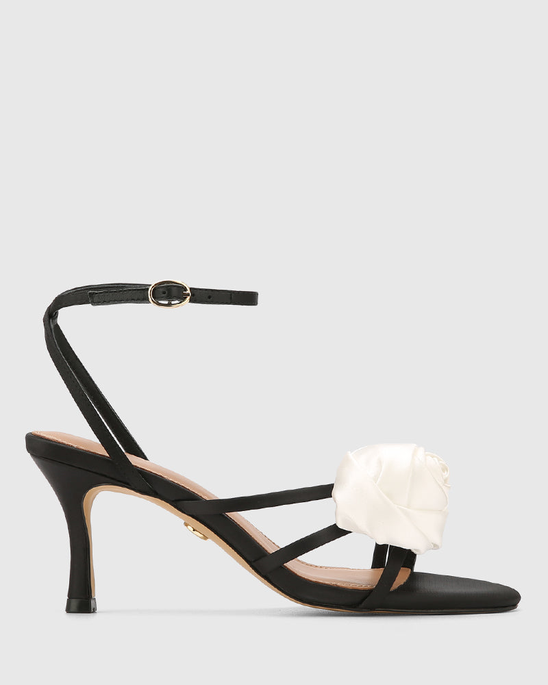 Ophilia Black Recycled Satin Strappy Heel