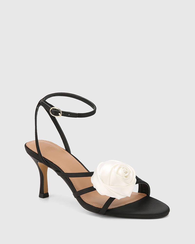 Ophilia Black Recycled Satin Strappy Heel