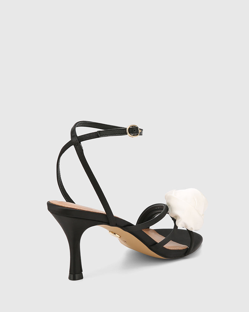 Ophilia Black Recycled Satin Strappy Heel
