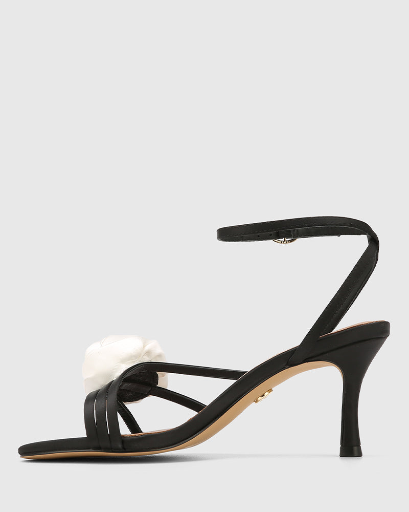 Ophilia Black Recycled Satin Strappy Heel