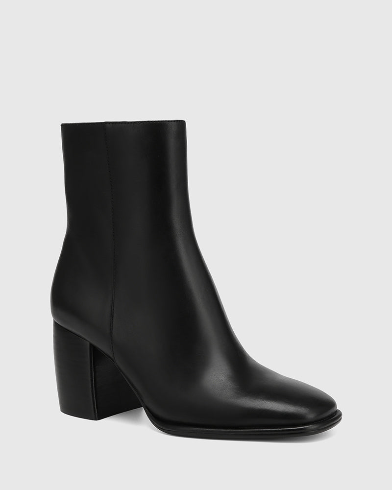 Pasha Black Leather Ankle Boot