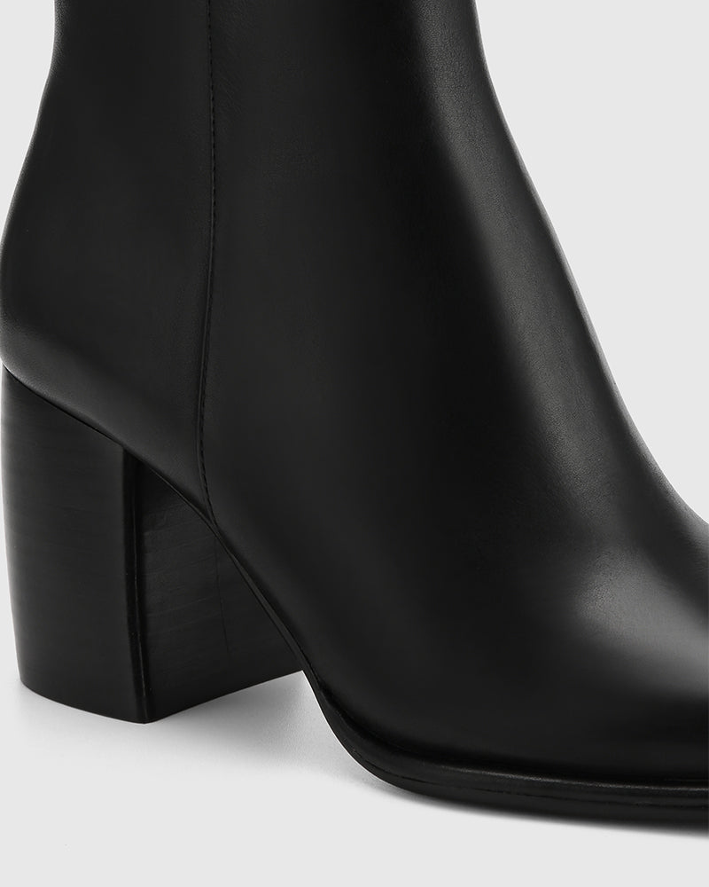 Pasha Black Leather Ankle Boot