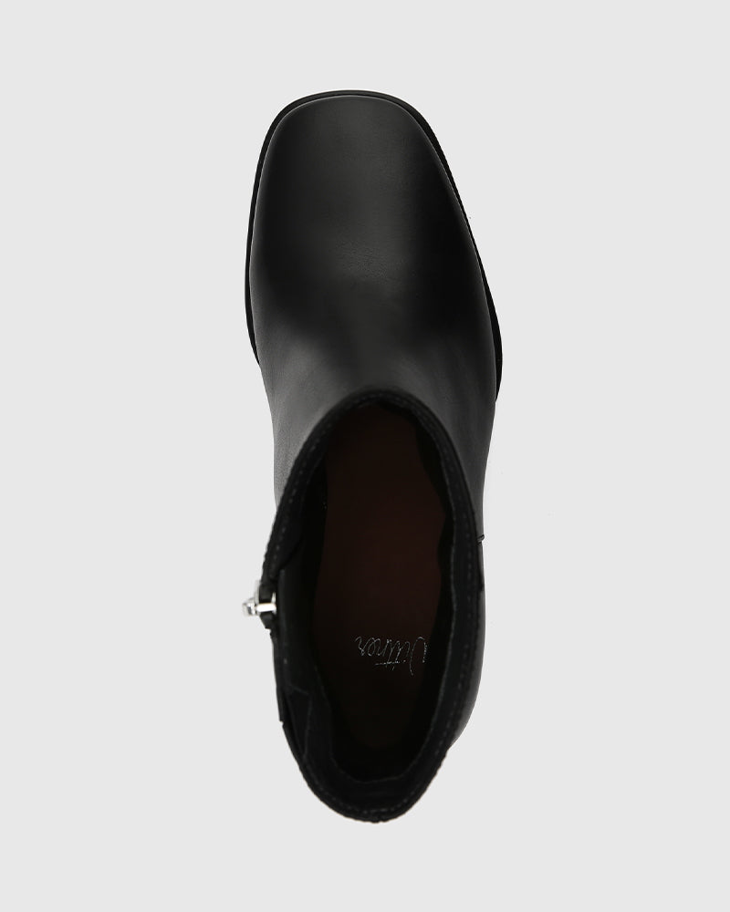 Pasha Black Leather Ankle Boot