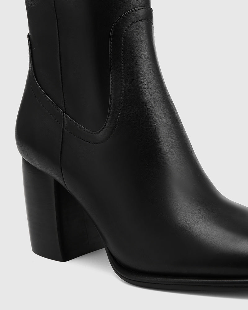 Payley Black Leather Knee High Boot