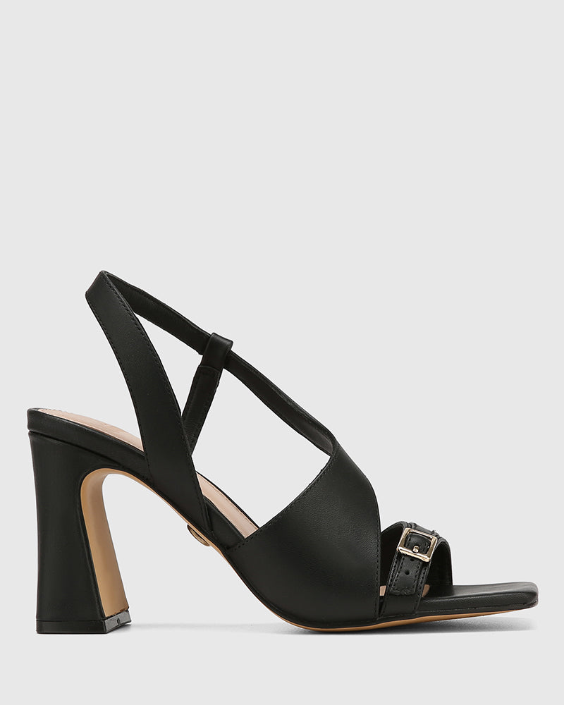 Perla Black Leather Heel