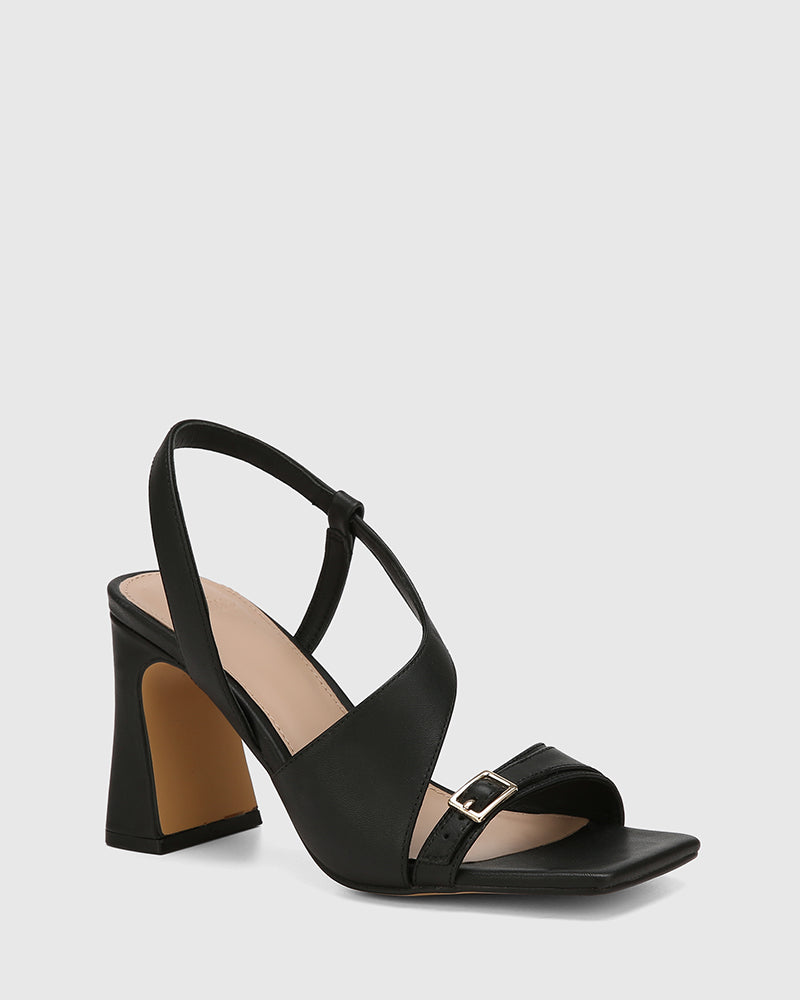 Perla Black Leather Heel