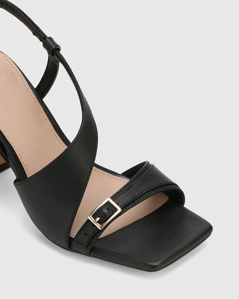 Perla Black Leather Heel
