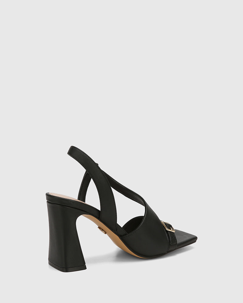 Perla Black Leather Heel