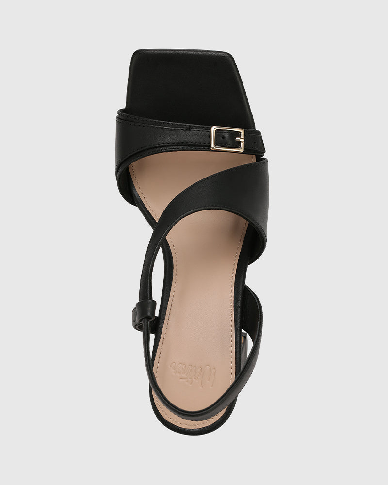 Perla Black Leather Heel