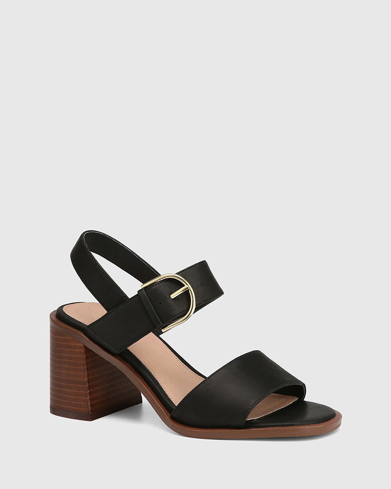 Philana Black Leather Block Heel
