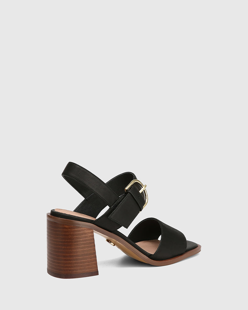Philana Black Leather Block Heel