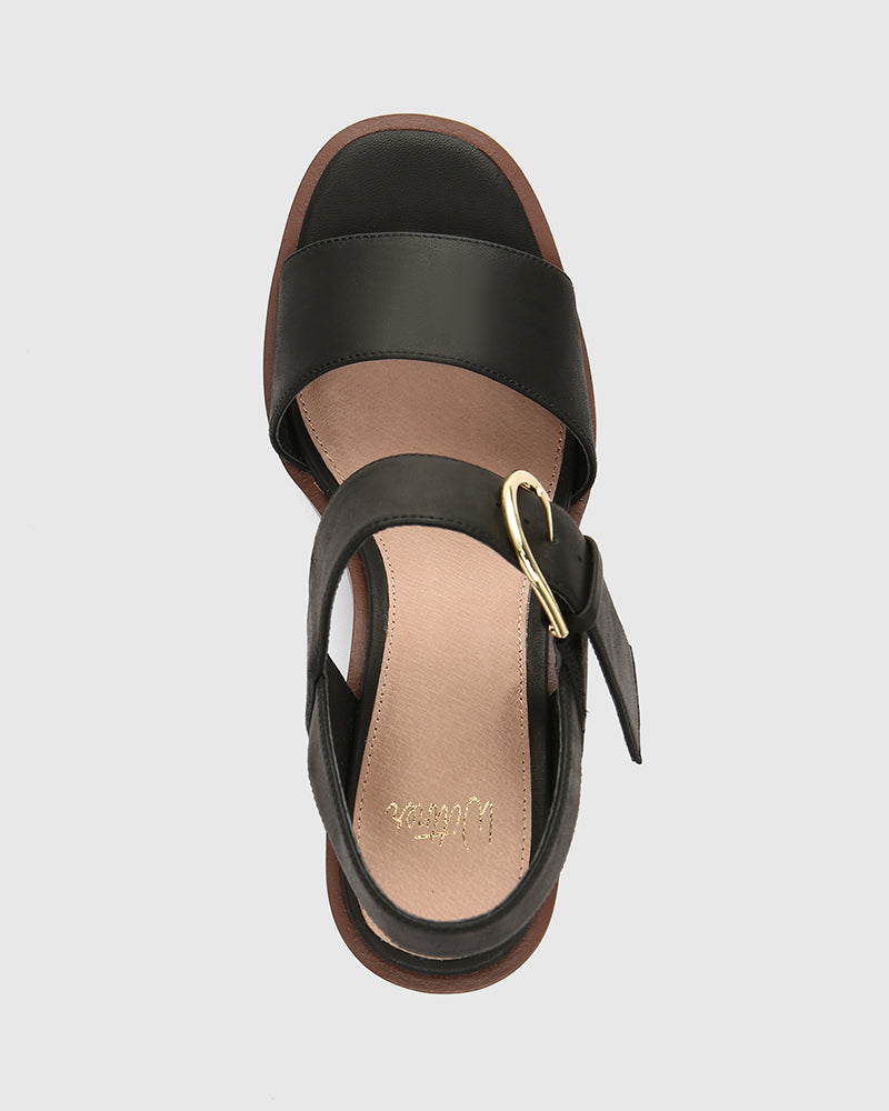 Philana Black Leather Block Heel