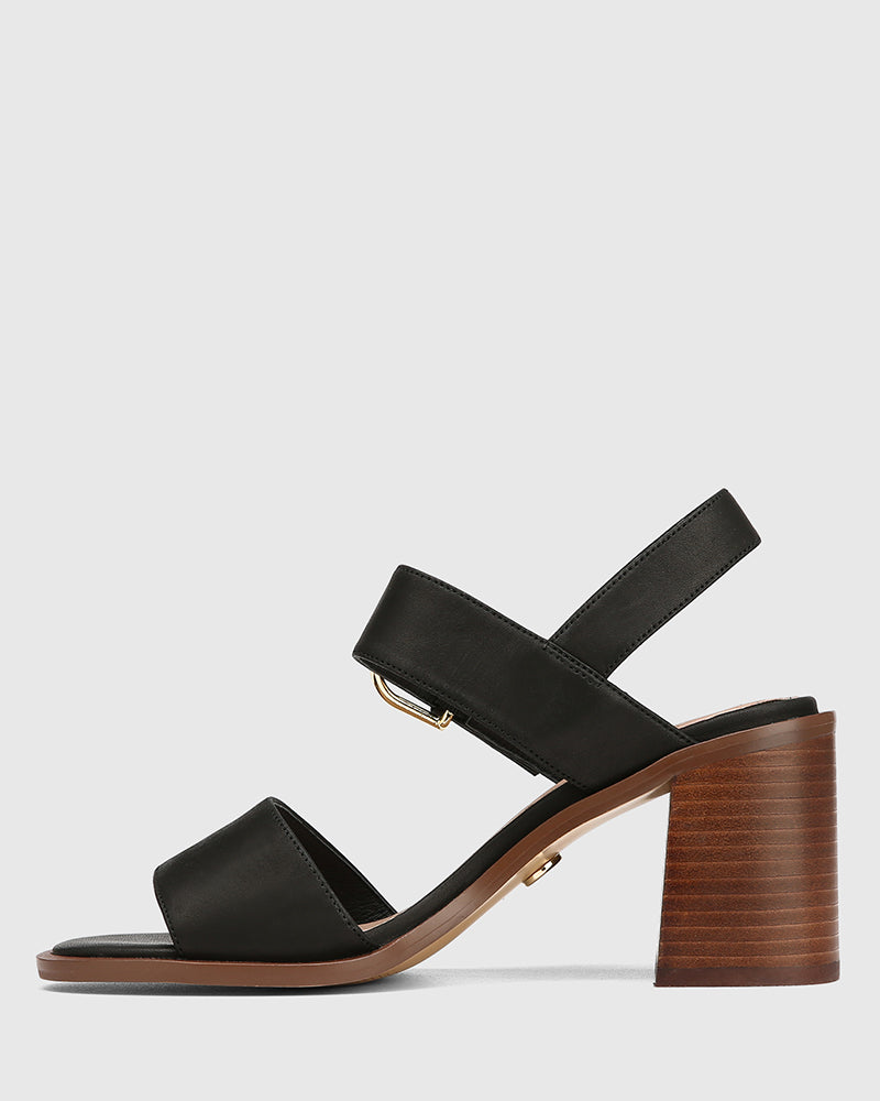 Philana Black Leather Block Heel