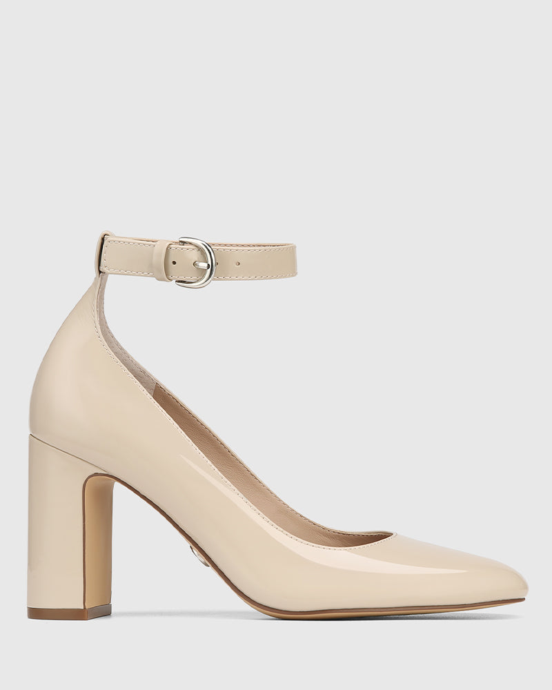 Porcha Pale Porcelain Patent Leather Block Heel Pump