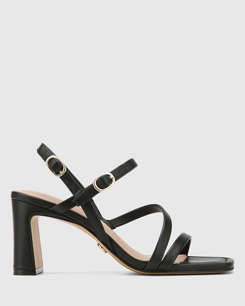 Primo Black Leather Strappy Heel