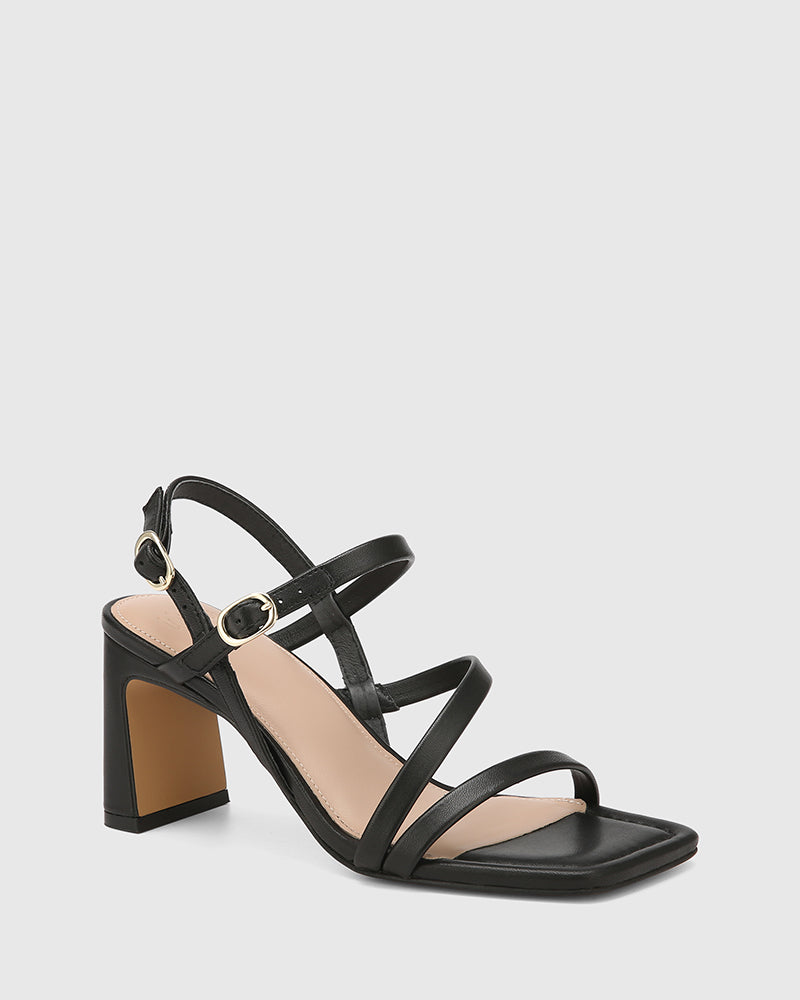 Primo Black Leather Strappy Heel