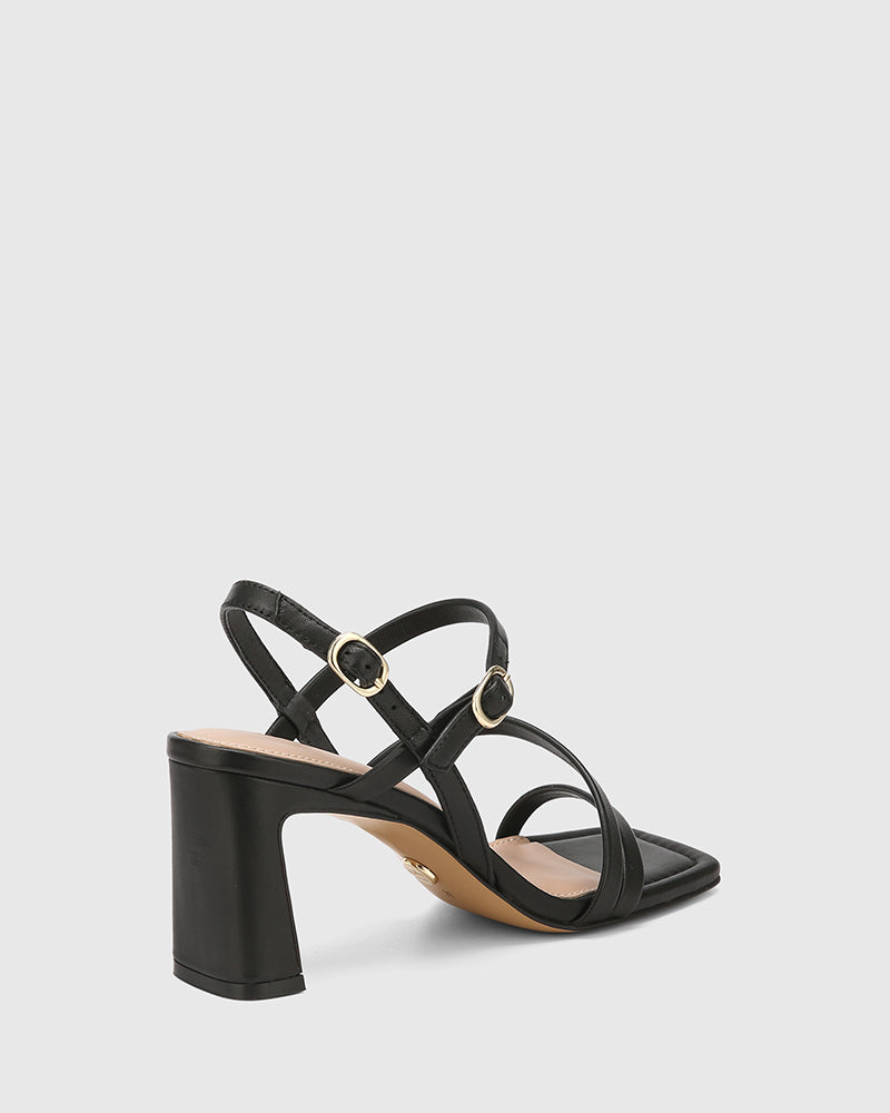 Primo Black Leather Strappy Heel