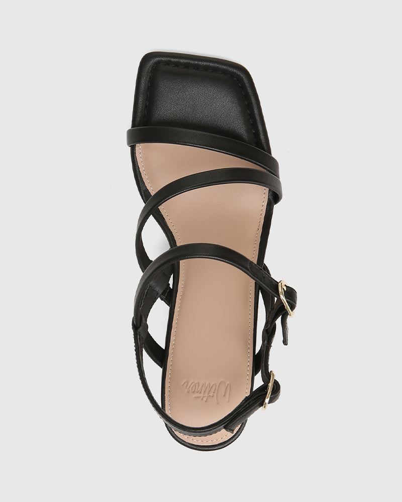 Primo Black Leather Strappy Heel