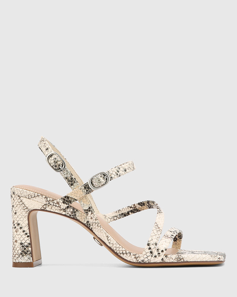 Primo Ecru Multi Snake Print Leather Strappy Heel