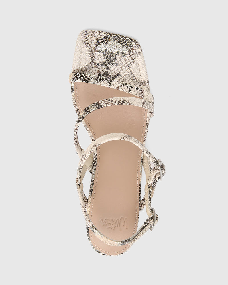 Primo Ecru Multi Snake Print Leather Strappy Heel