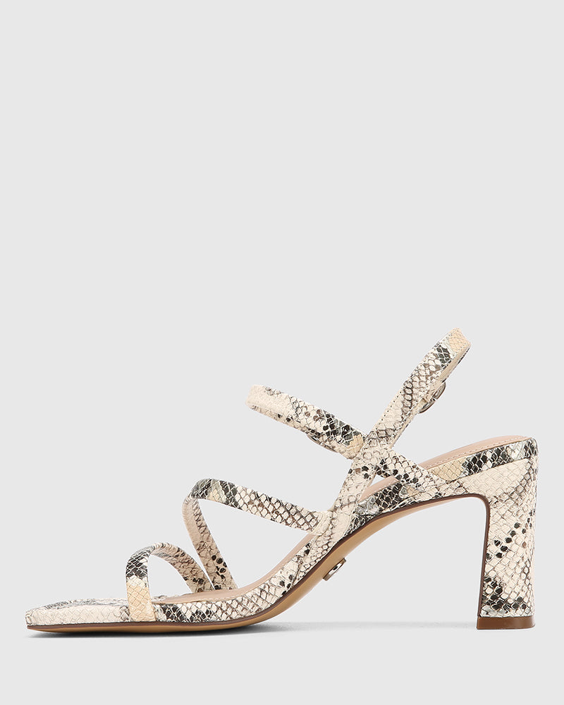 Primo Ecru Multi Snake Print Leather Strappy Heel