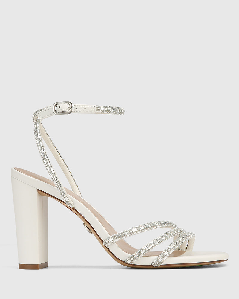 Rachelle Optic White Leather Block Heel Sandal