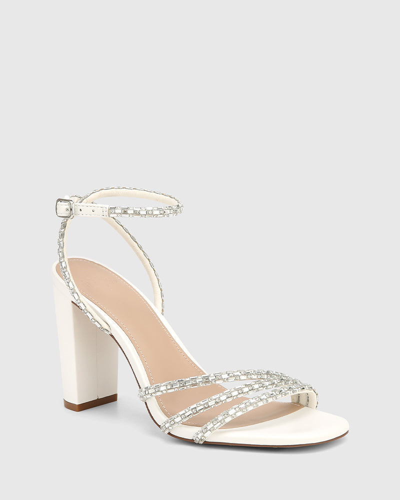 Rachelle Optic White Leather Block Heel Sandal