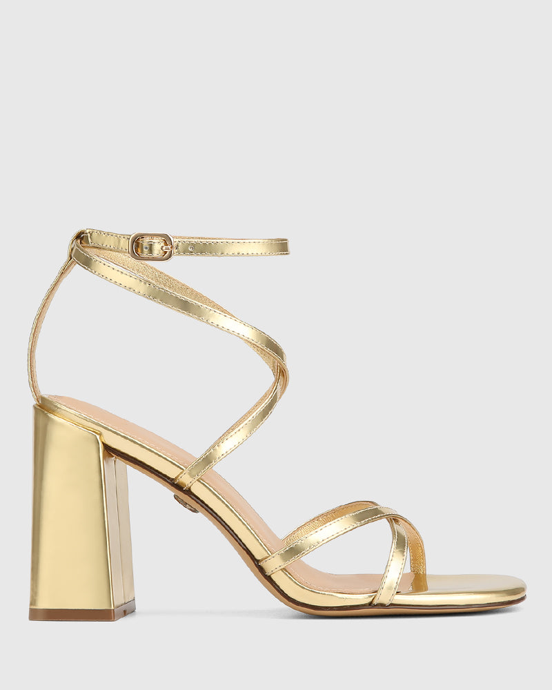Remy Gold Metallic Leather Strappy Heel