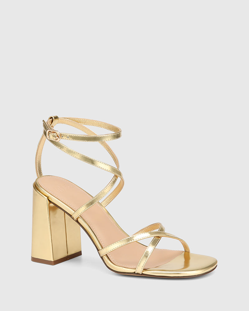 Remy Gold Metallic Leather Strappy Heel