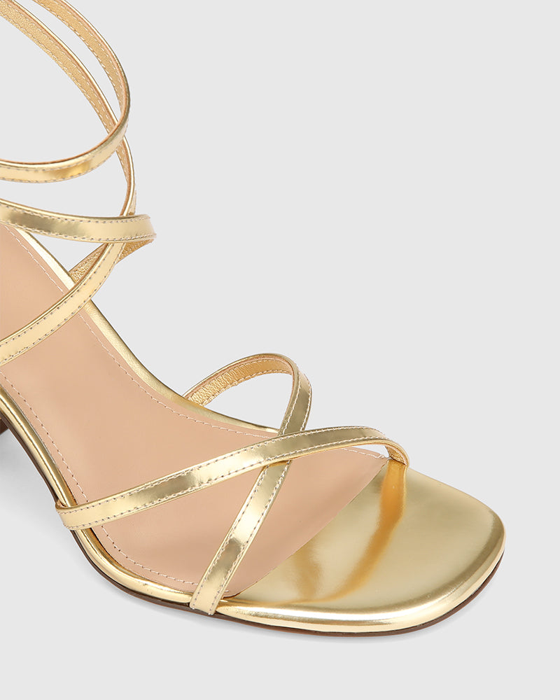 Remy Gold Metallic Leather Strappy Heel