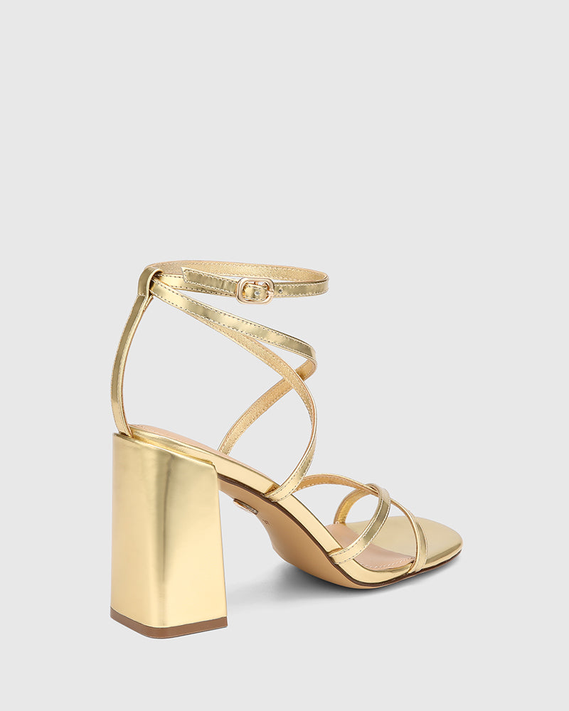 Remy Gold Metallic Leather Strappy Heel