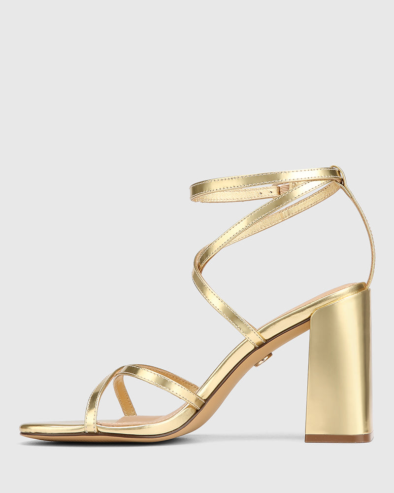 Remy Gold Metallic Leather Strappy Heel
