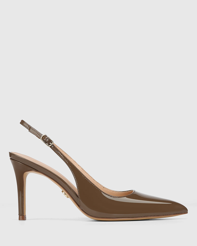 Riker Khaki Brown Patent Leather Slingback