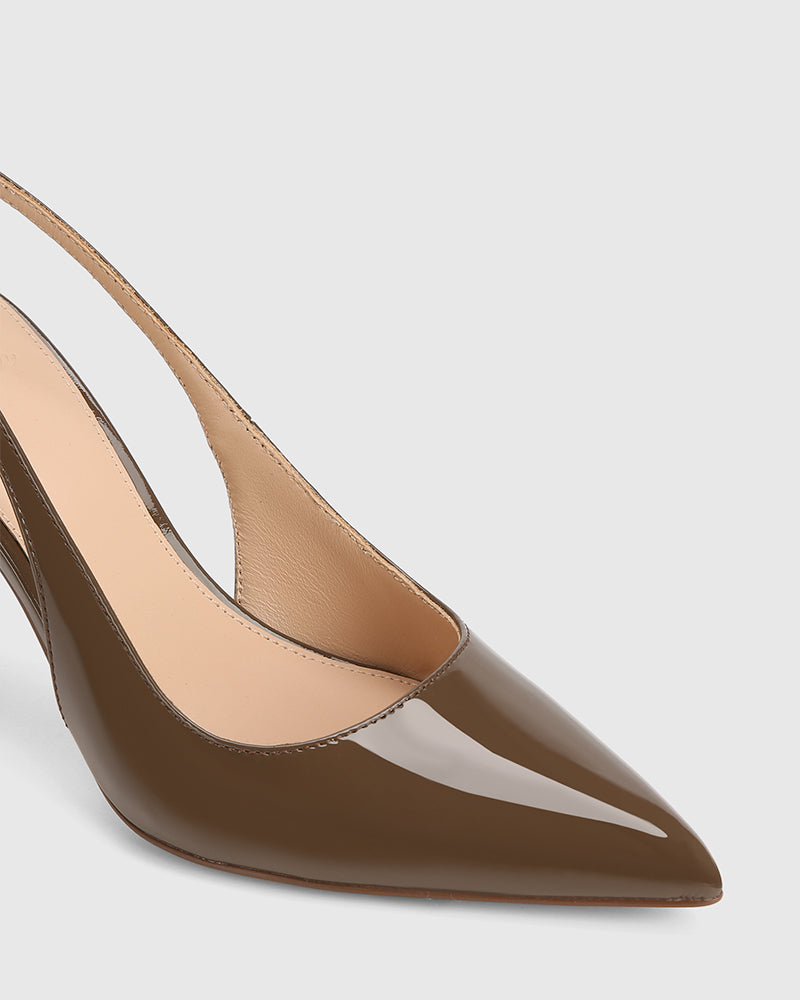 Riker Khaki Brown Patent Leather Slingback