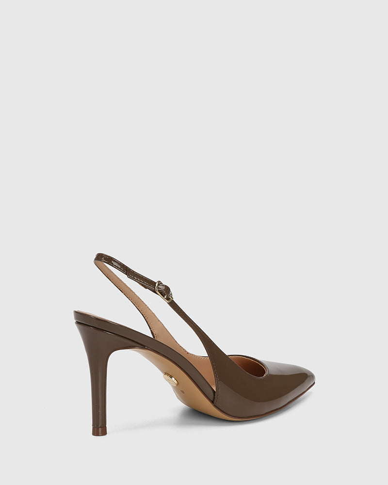 Riker Khaki Brown Patent Leather Slingback