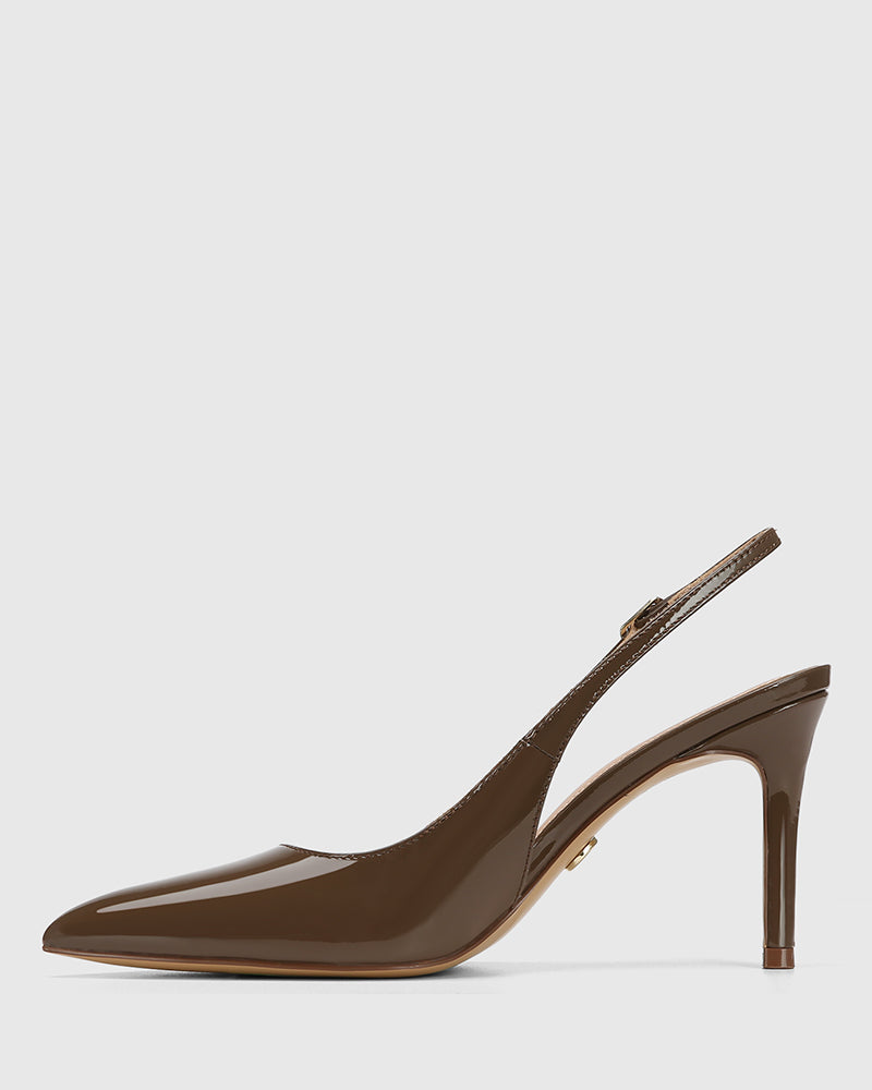 Riker Khaki Brown Patent Leather Slingback