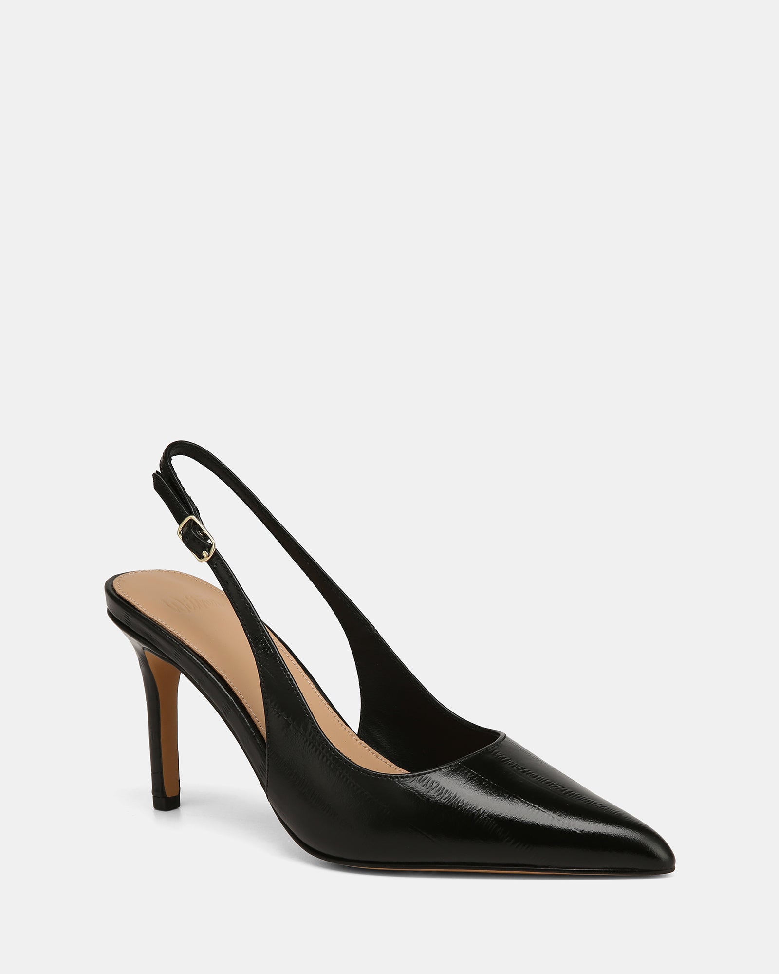 Riker Black Eel Leather High Slingbacks