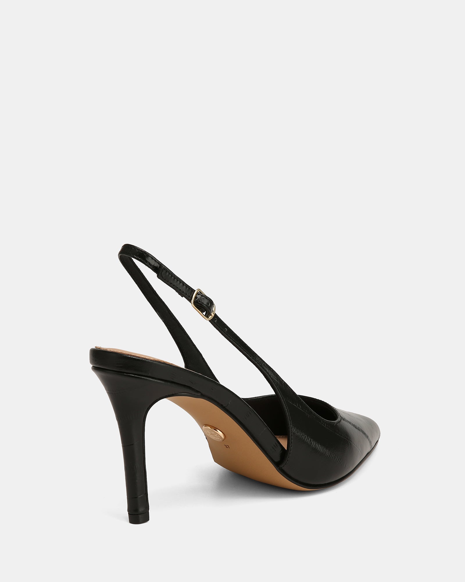 Riker Black Eel Leather High Slingbacks