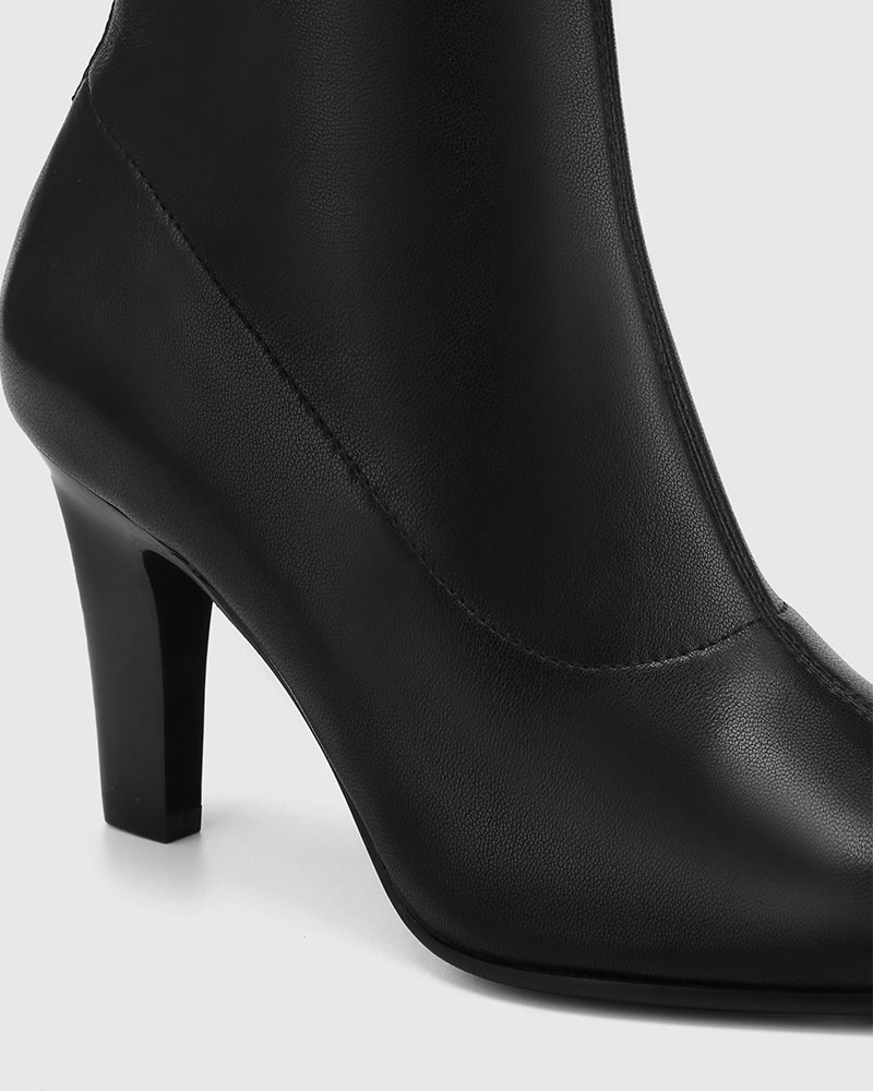 Rilee Black Stretch Leather Ankle Boot