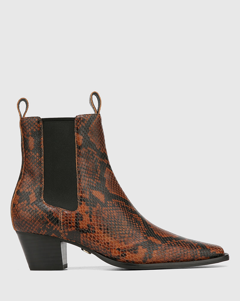 Ryde Havana Tan Python Print Leather Ankle Boot