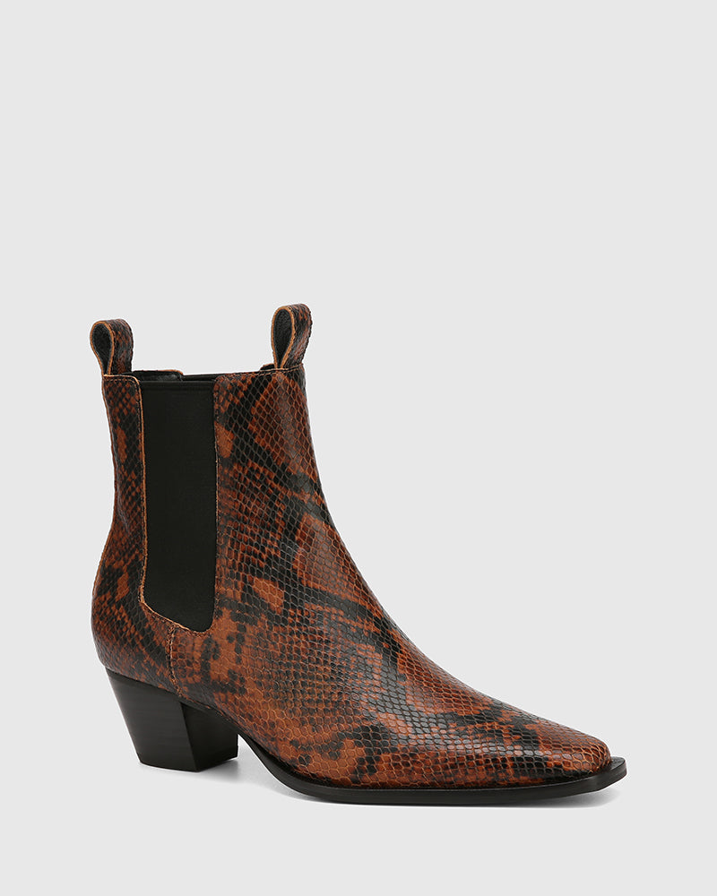 Ryde Havana Tan Python Print Leather Ankle Boot