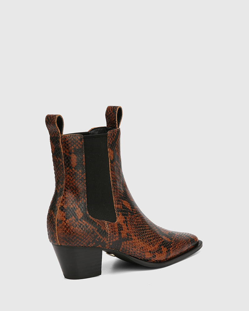 Ryde Havana Tan Python Print Leather Ankle Boot