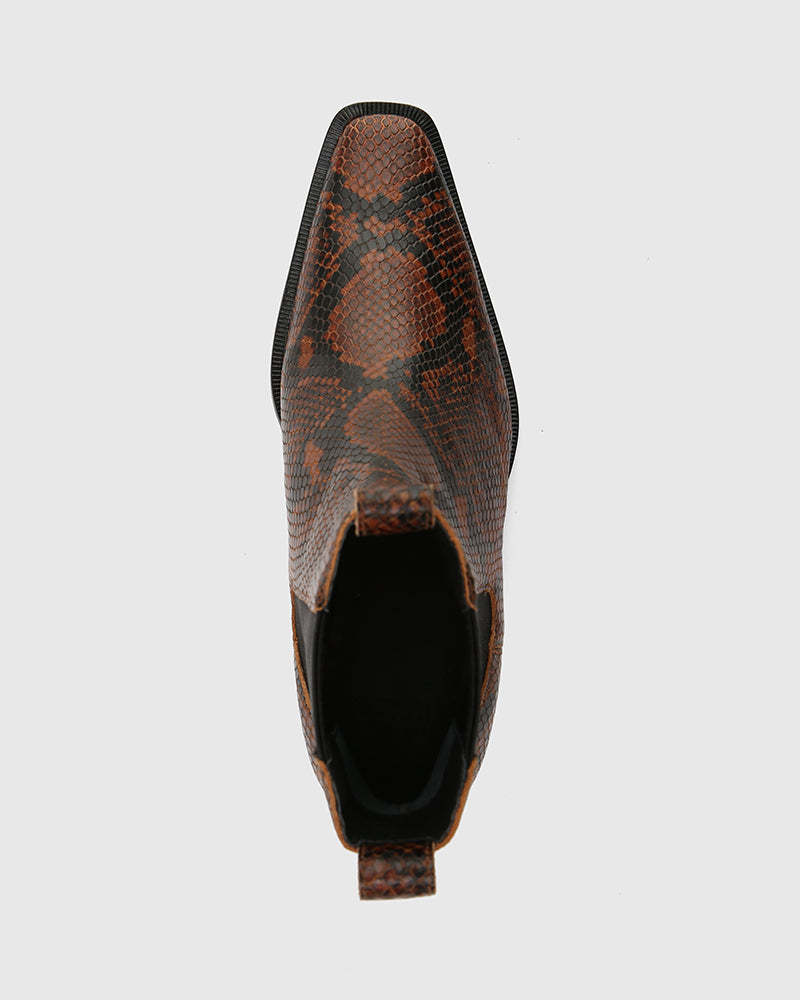 Ryde Havana Tan Python Print Leather Ankle Boot