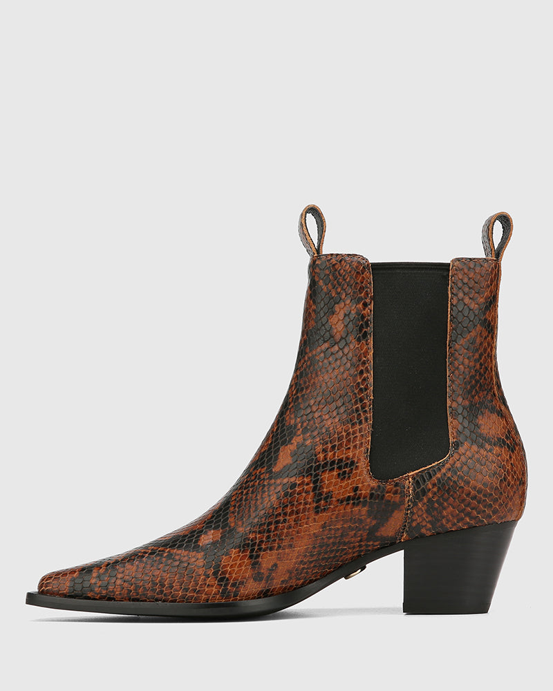 Ryde Havana Tan Python Print Leather Ankle Boot