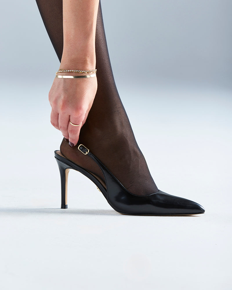 Riker Black Leather Slingback