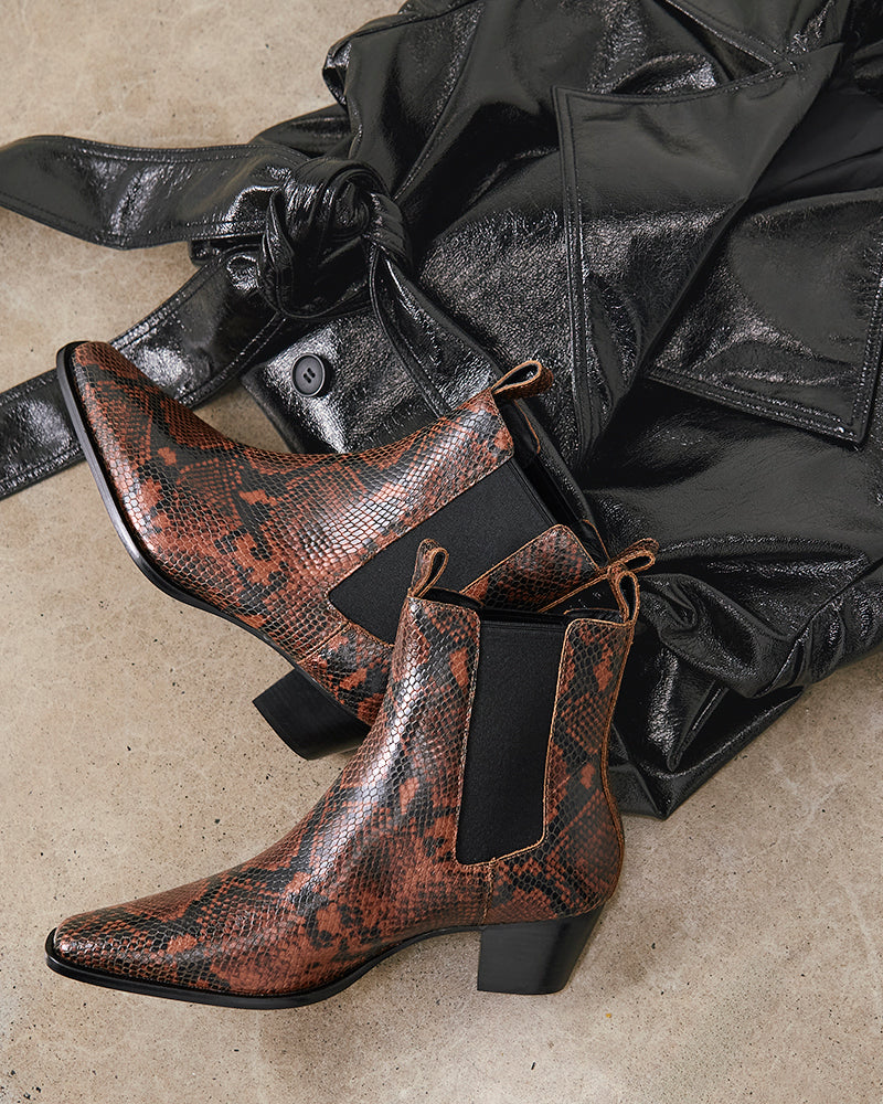 Ryde Havana Tan Python Print Leather Ankle Boot