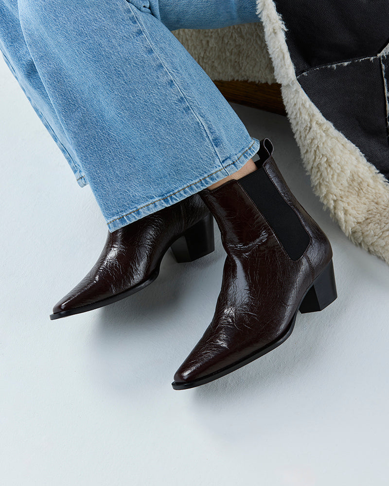 Ryde Raisin Crinkle Leather Ankle Boot